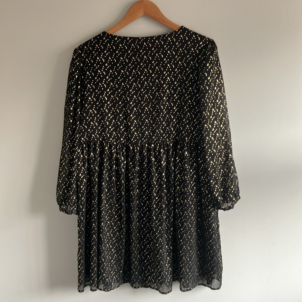 Aritzia Sunday Best Black and Gold babydoll Mini Dress sheer sleeve size Large - Picture 8 of 9